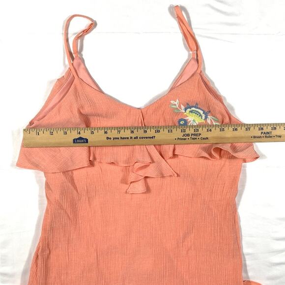 Floral Embroidered Prairie Collar Beach Coastal Pink Dress Sml Chiffon Sun Dress - Picture 5 of 8